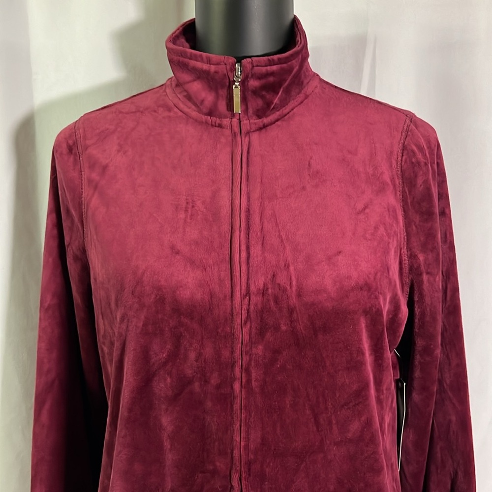 NWT Exertek French Merlot Red Zip Front Velour Jacket - Picture 4 of 16